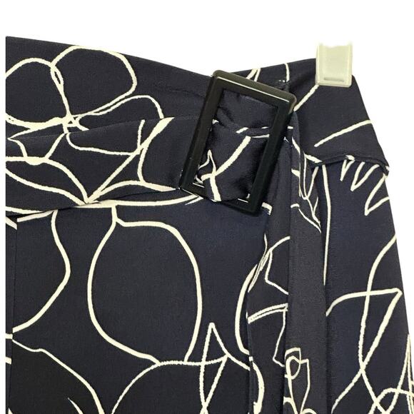 Joseph Ribkoff navy blue white floral wide legs belted crop pants size 14 - Picture 8 of 13